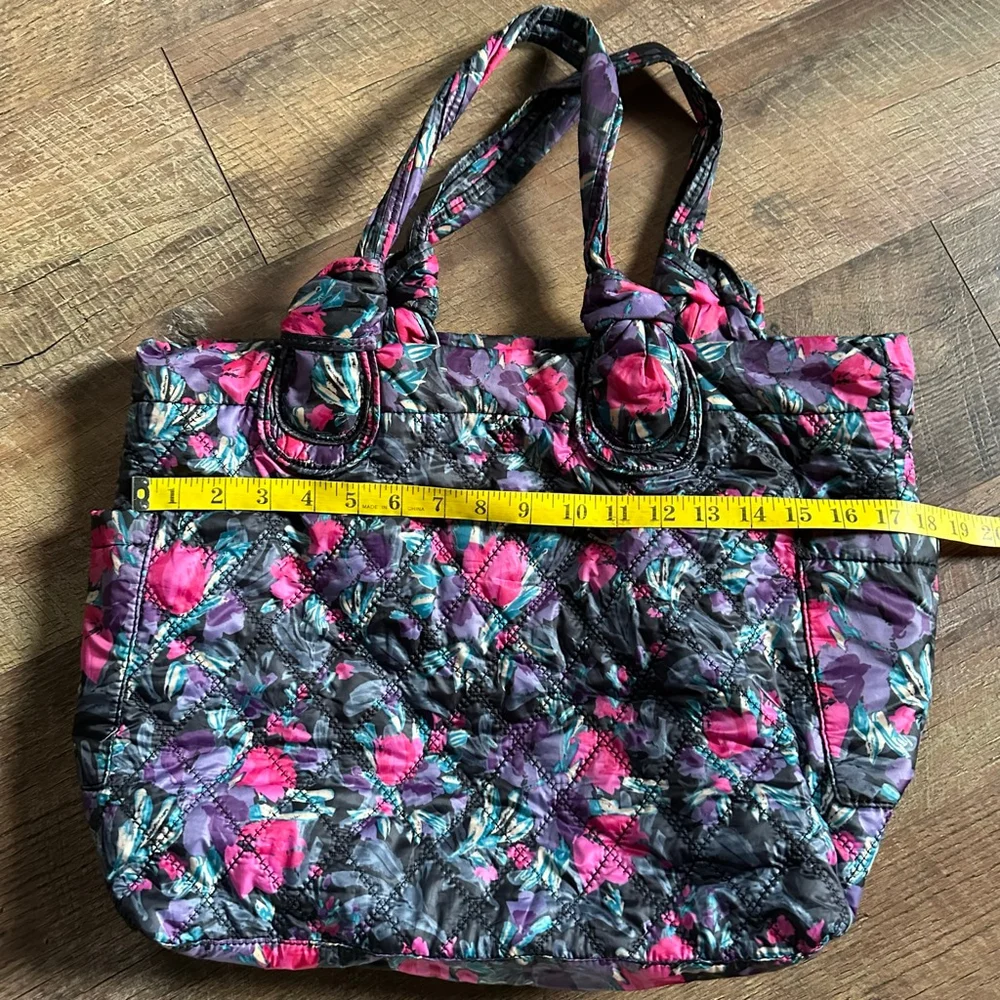 Women's Lulu Sport Floral Quilted Tote Bag in Black and Pink Easter